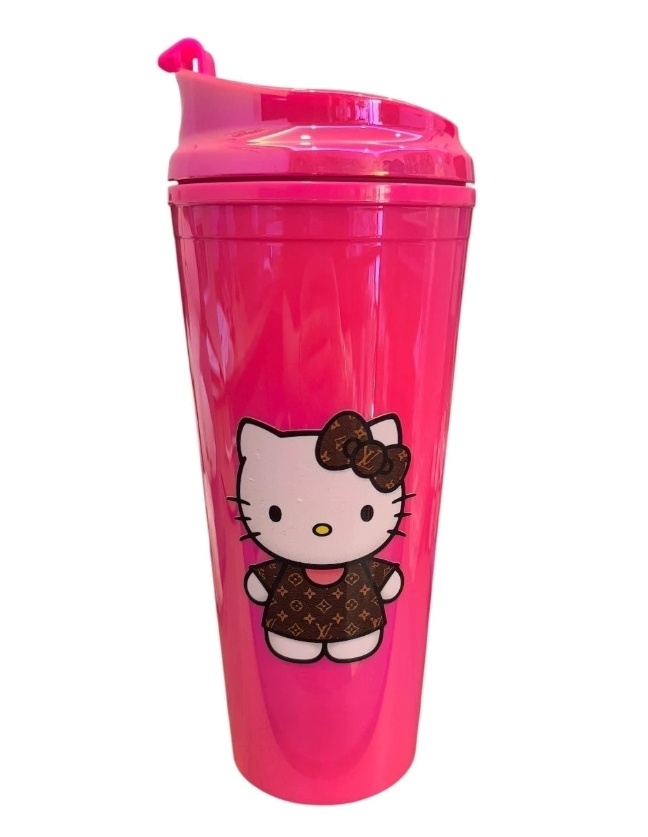 Termo de Acrílico con gliter color fucsia Hello Kitty