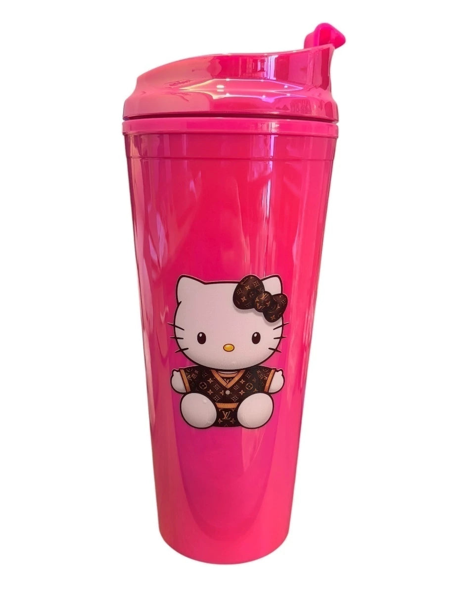 Termo de Acrílico con gliter color fucsia Hello Kitty