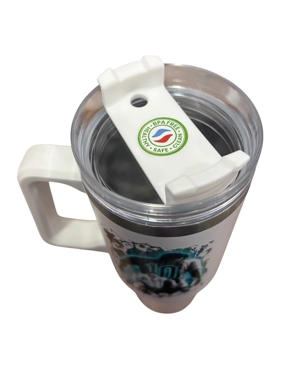 Termo de acero inoxidable Fartmex color blanco, Leonel Messi