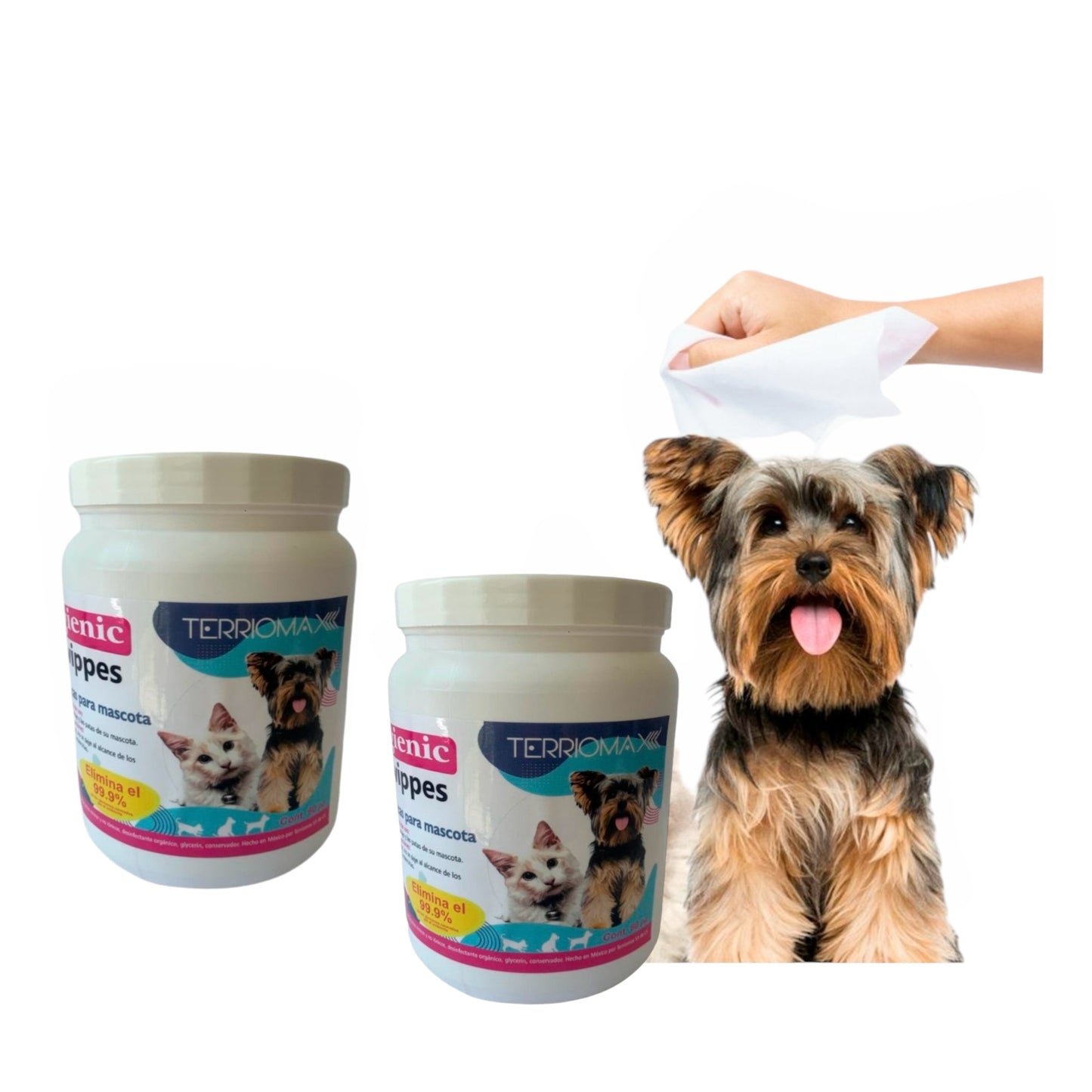 Set Toallitas para perro y gato 2 botes 120 piezas Máxima limpieza