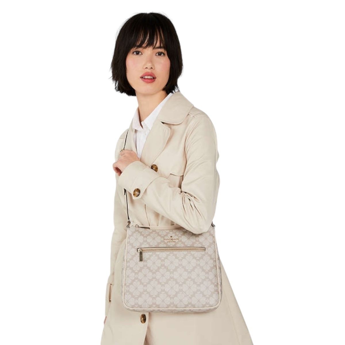 Bolsa Bandolera Grande Kate Spade Color Beige Con Diseño De Flor
