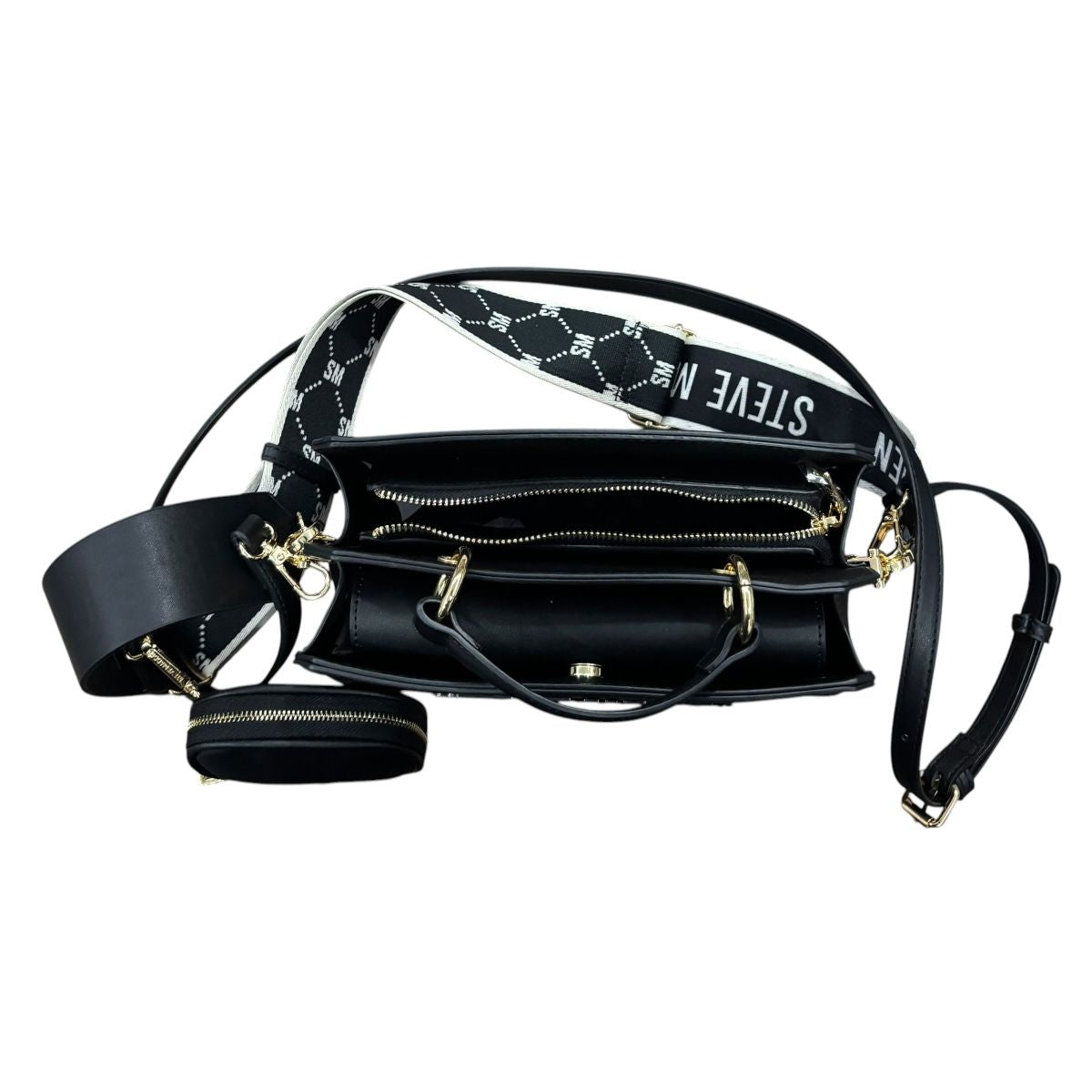 Bolsa Shoulder Mini Steve Madden Color Negro con Doble Asa y Monedero