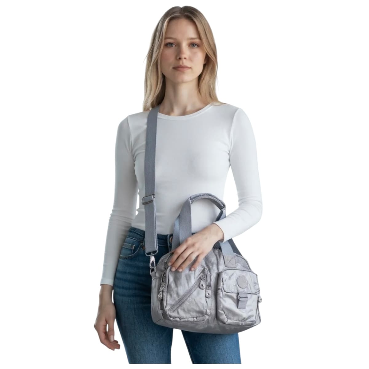 Bolsa Crossbody Kipling Color Lila Metálico Satinado Defea