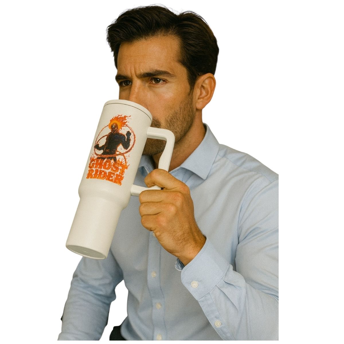 Termo De Acero Inoxidable Macarena Brand Color Blanco Perla Ghost Rider 1.2 Litros