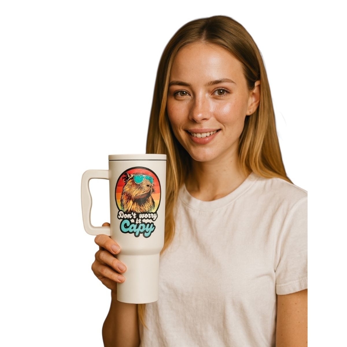 Termo De Acero Inoxidable Macarena Brand Color Blanco Mate Capibara 1.2 Litros