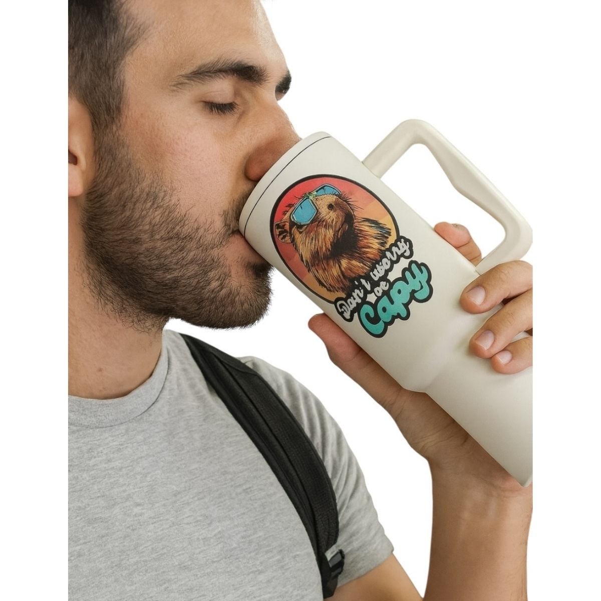 Termo De Acero Inoxidable Macarena Brand Color Blanco Mate Capibara 1.2 Litros