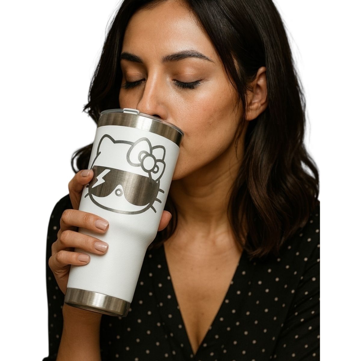 Termo De Acero Inoxidable Macarena Brand Color Blanco Hello Kitty 887 Mililitros