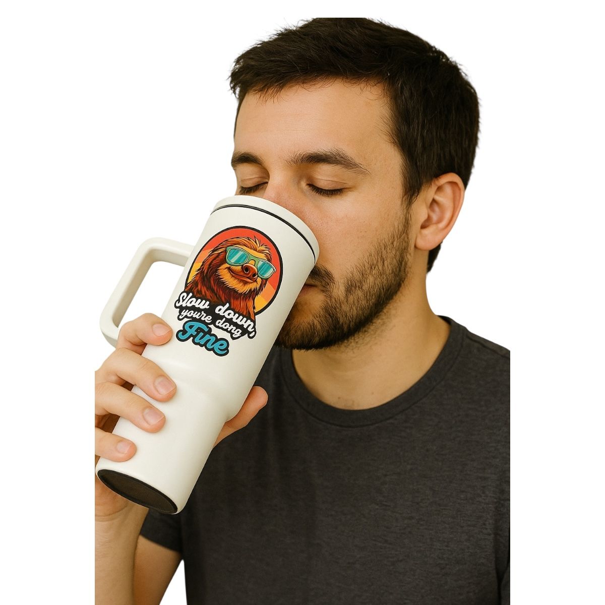 Termo De Acero Inoxidable Macarena Brand Color Blanco Mate Perezoso 1.2 Litros