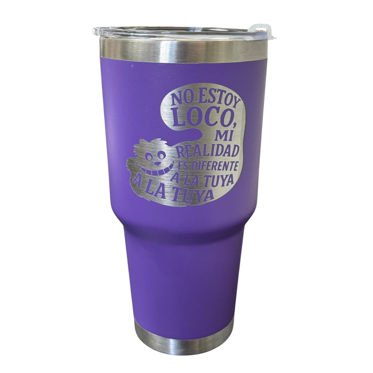 Termo De Acero Inoxidable Macarena Brand Color Morado Gato Risón 887 Mililitros