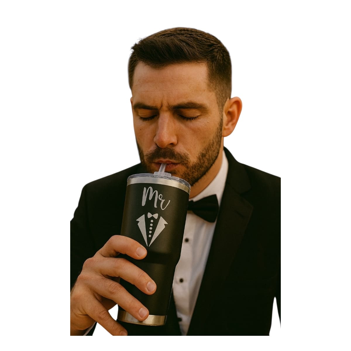 Set De 2 Termos De Acero Inoxidable Macarena Brand Mr Y Ms Color Negro Y Blanco 887 Mililitros