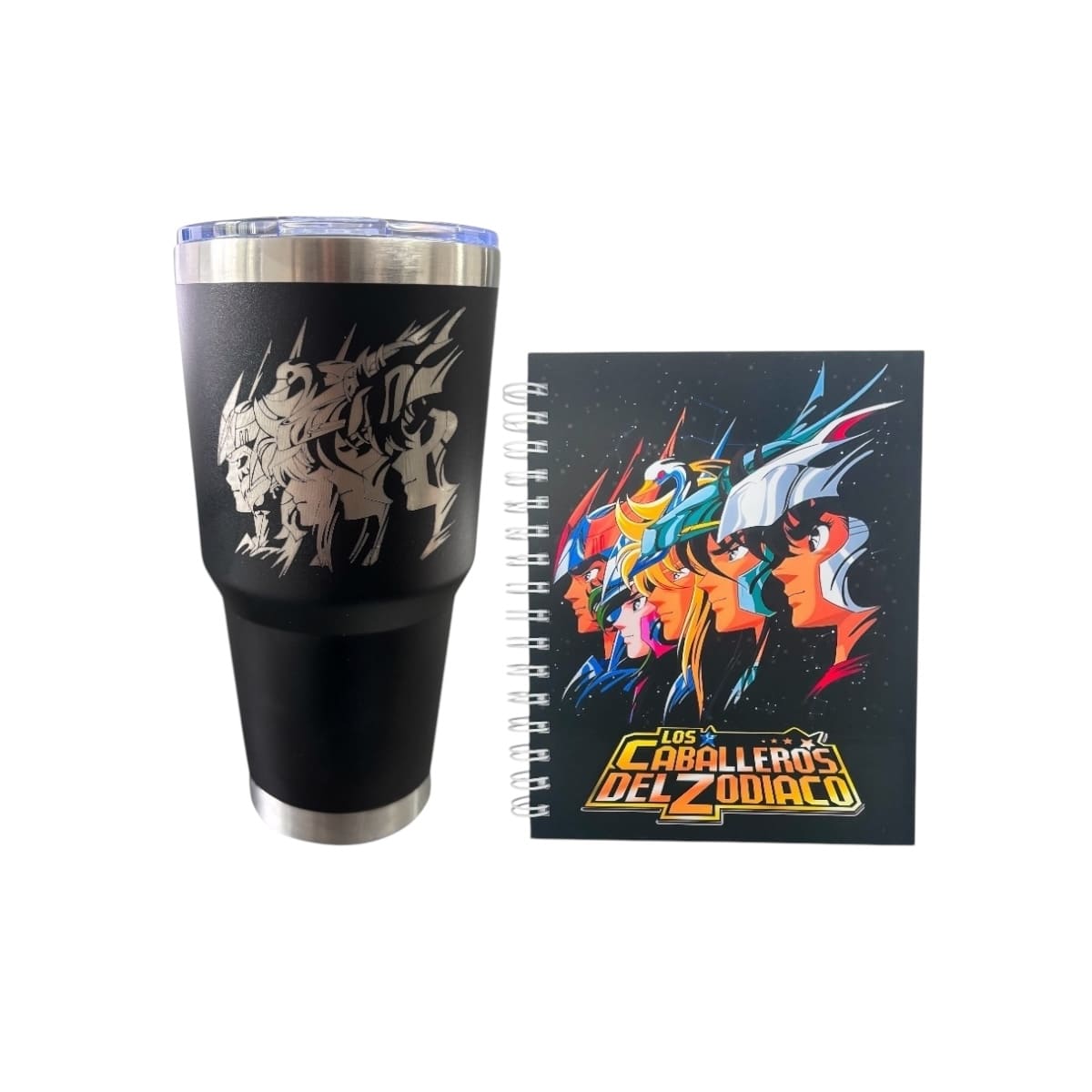 Set De 2 Piezas Termo Acero Inoxidable Y Libreta Estilo Francés Color Negro Los Caballeros Del Zodiaco