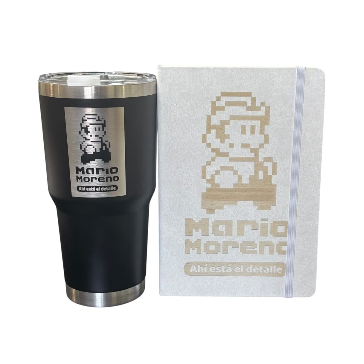 Set De 2 Piezas Termo Acero Inoxidable Y Libreta Estilo Francés Color Blanco Cantinflas