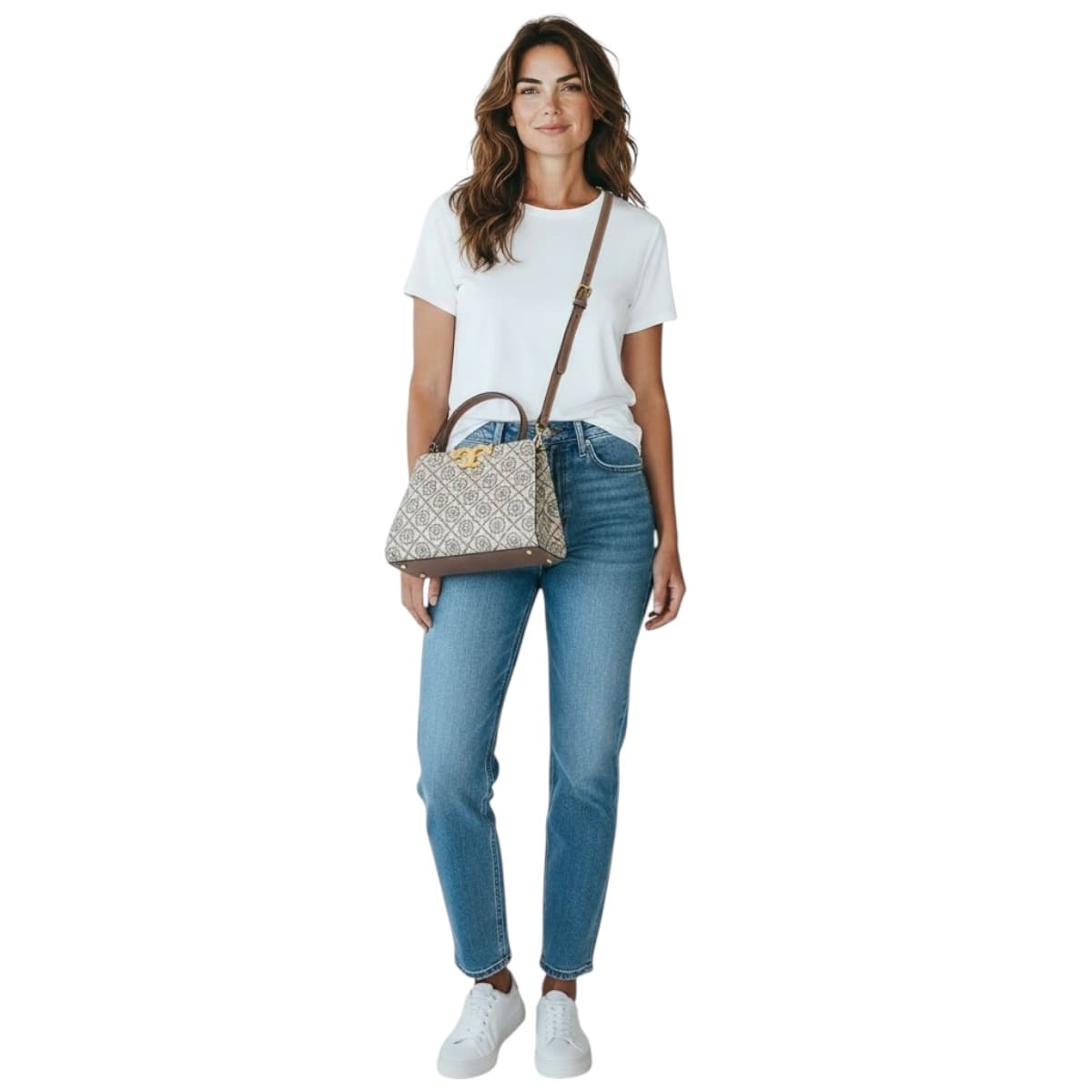 Bolsa Satchel Tory Burch Jacquard Eleanor Color Beige