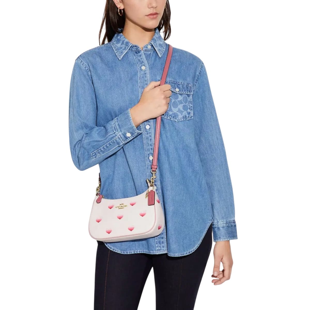 Bolsa Crossbody Coach Teri Blanca con Corazones