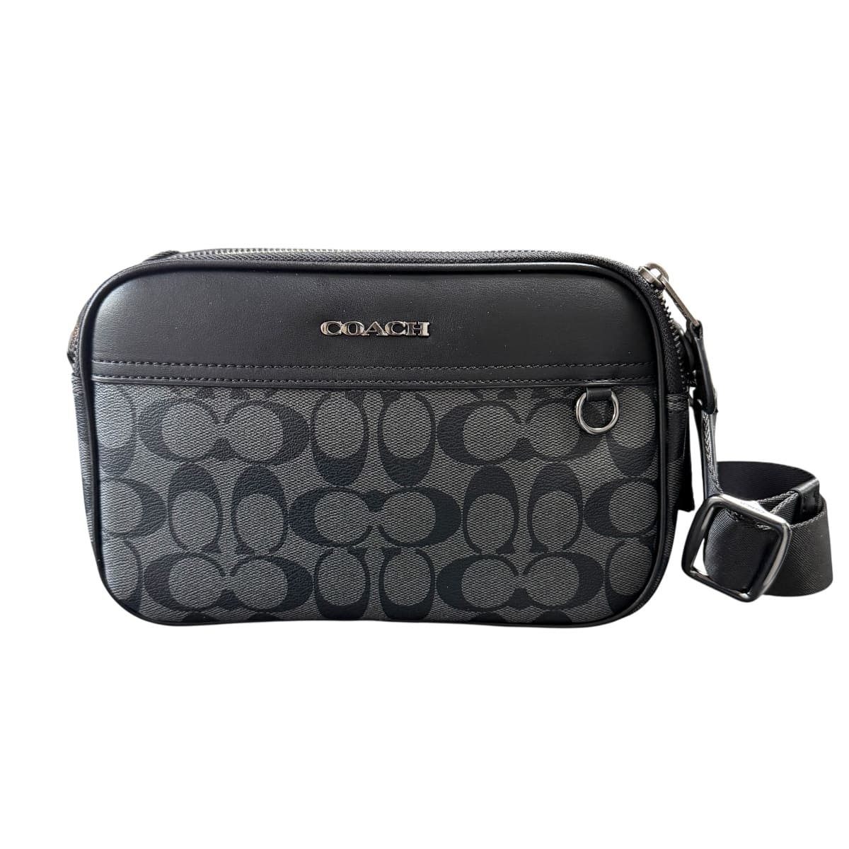 Neceser Coach Hombre Gris Oxford Con Logos Negros