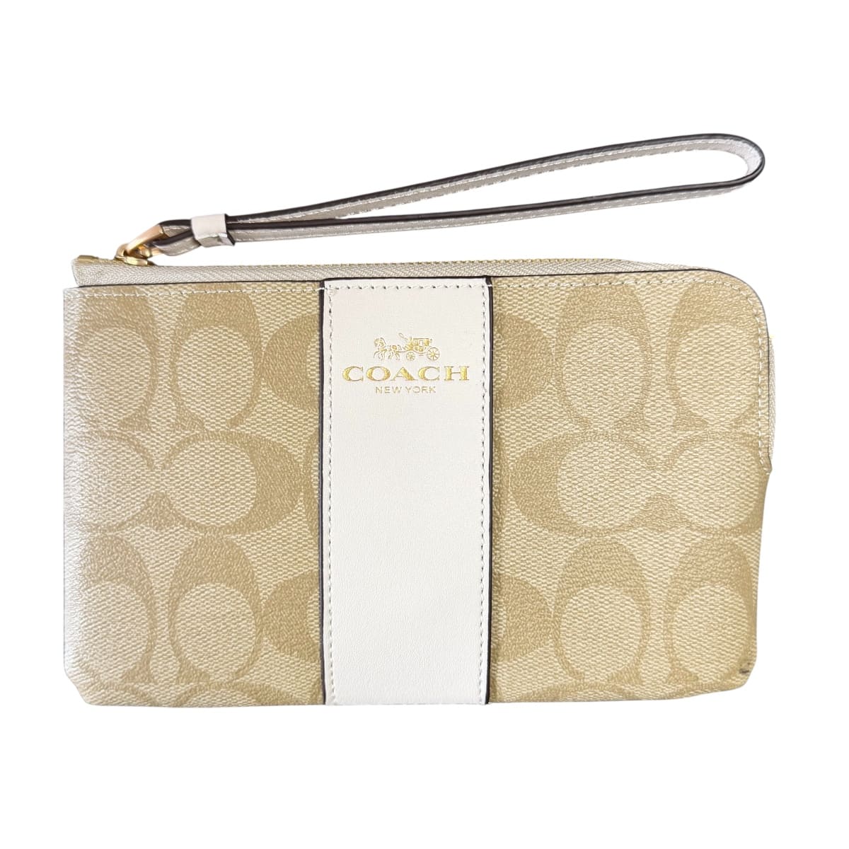 Monedero Coach Corner Zip Beige Con Detalles Café