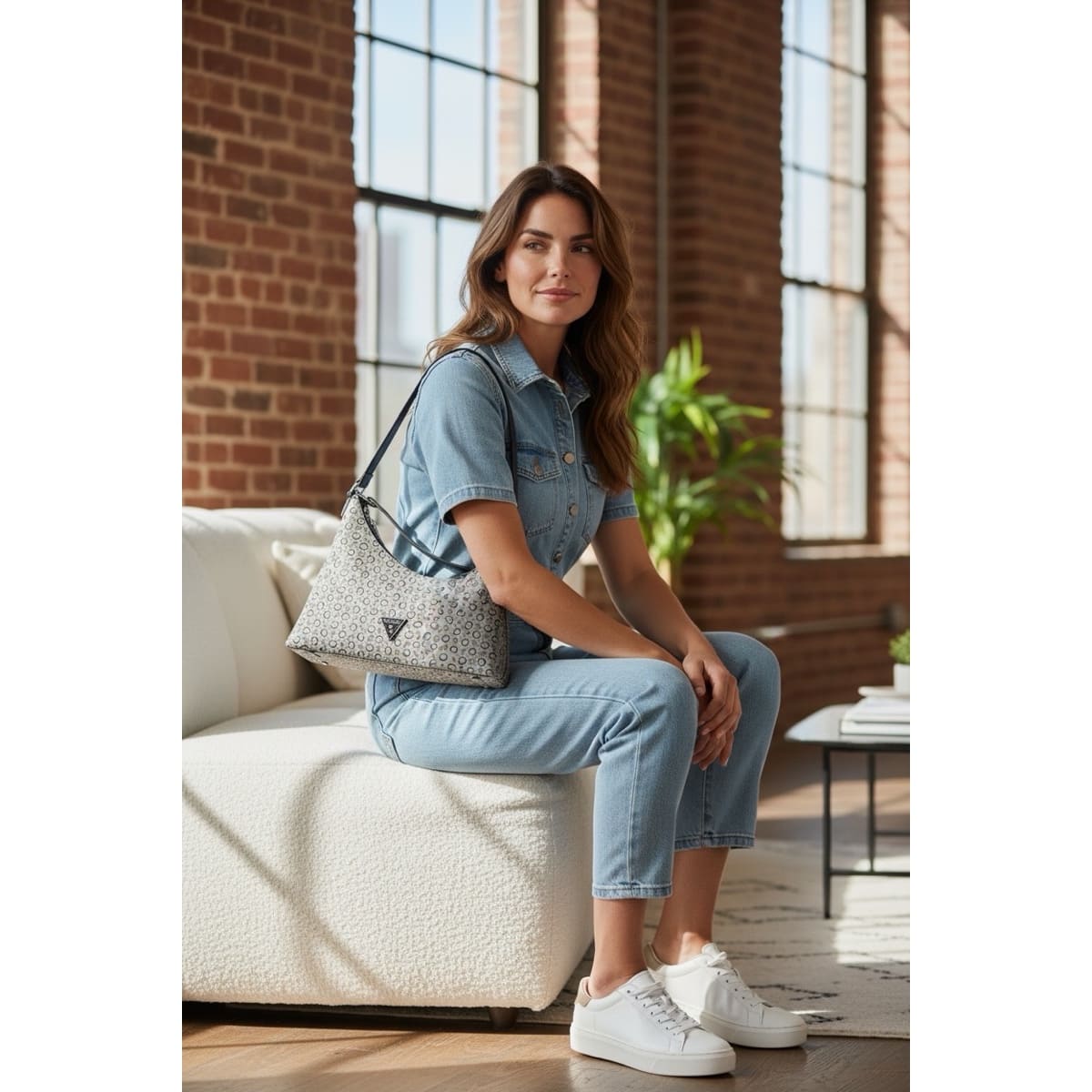 Bolsa Shoulder Guess Gris Logo Negro