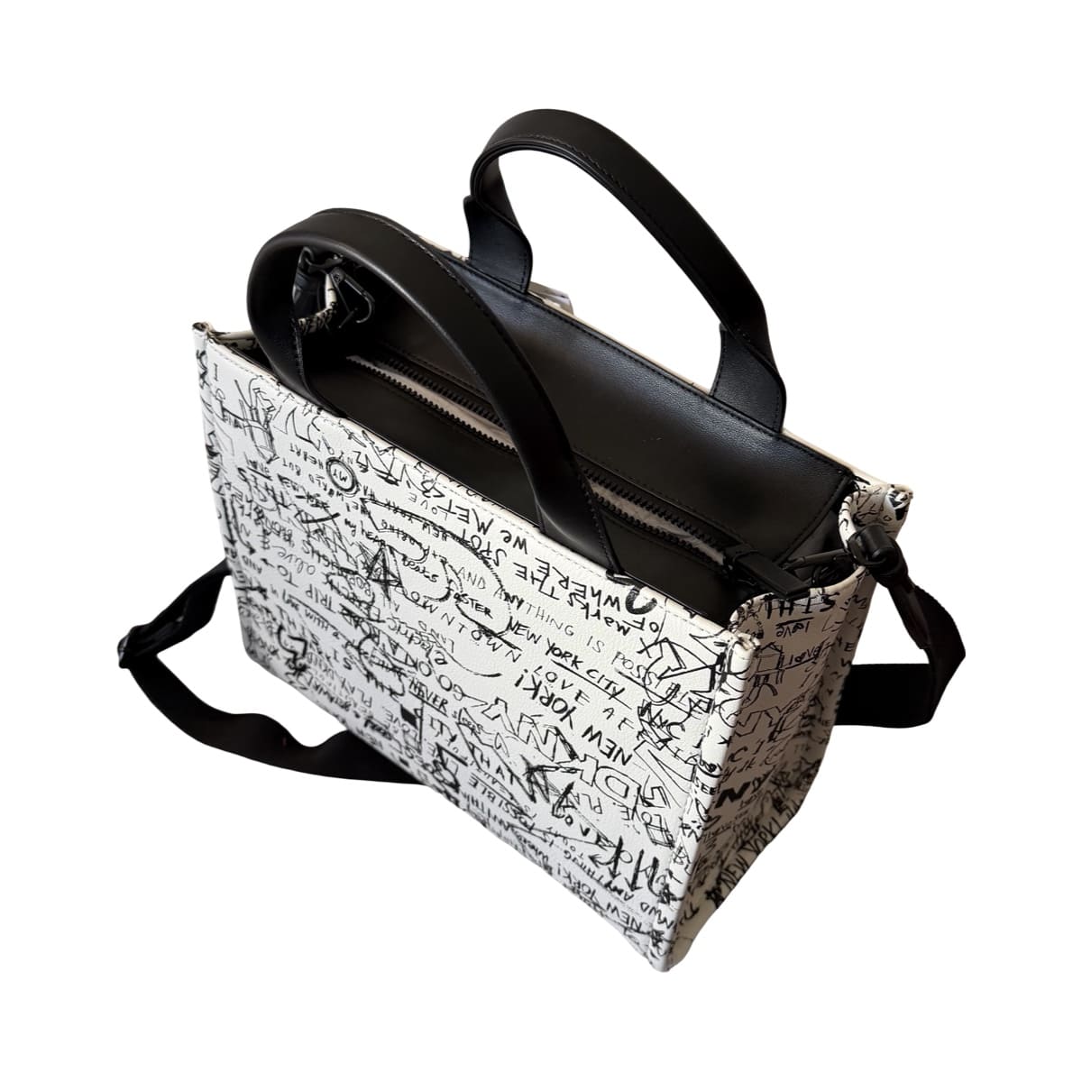 Bolsa Tote DKNY Grafiti Blanco Logo Negro