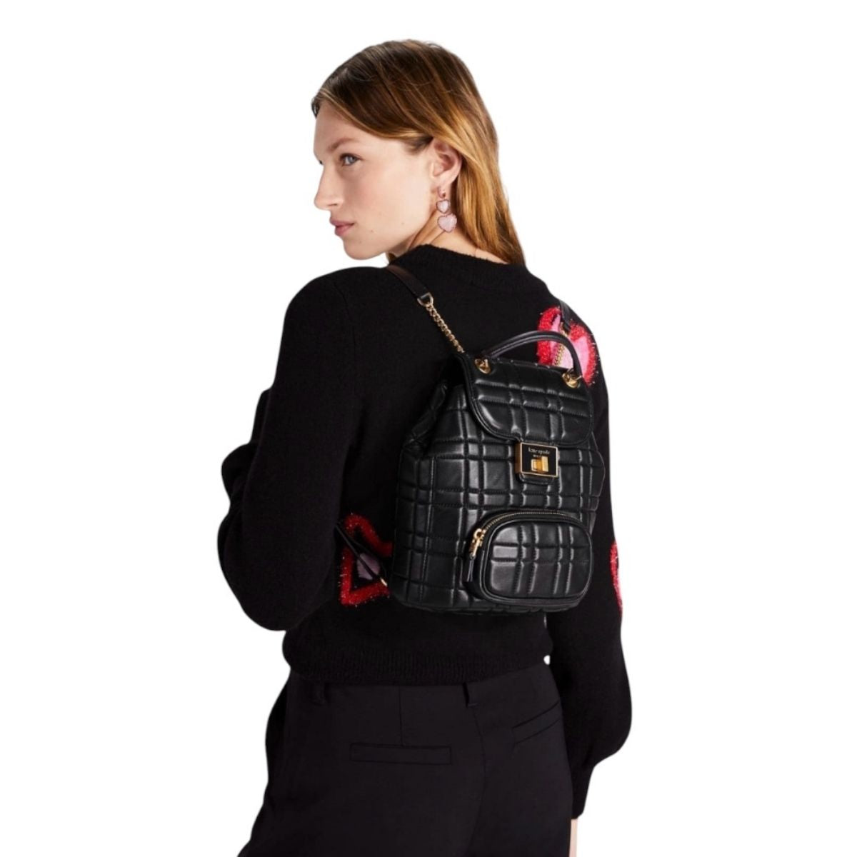 Mochila Pequeña Acolchada Kate Spade Evelyn Color Negro