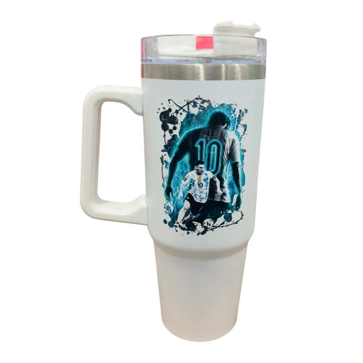 Termo De Acero Inoxidable Fartmex Color Blanco Leonel Messi 887 Mililitros