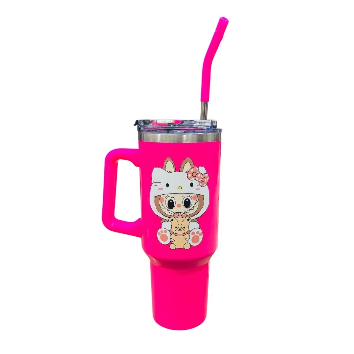 Termo De Acero Inoxidable Maacrena Brand Color Fucsia Labubu 1.2 Litros