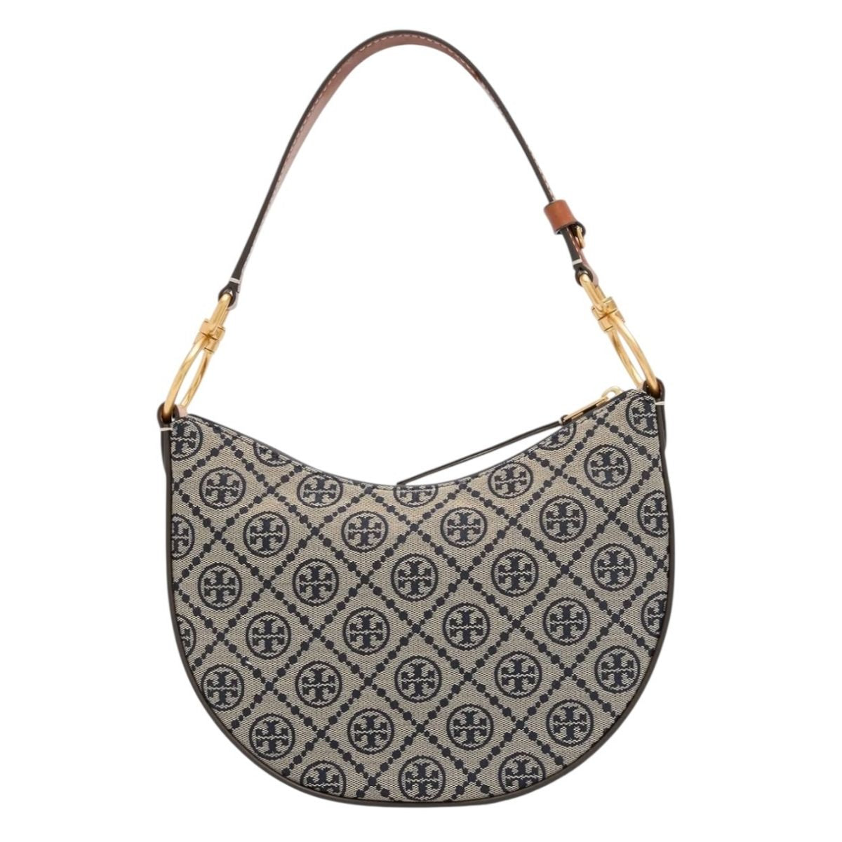 Bolsa Tory Burch Monogram Hobo Jacquard Mini Color Café