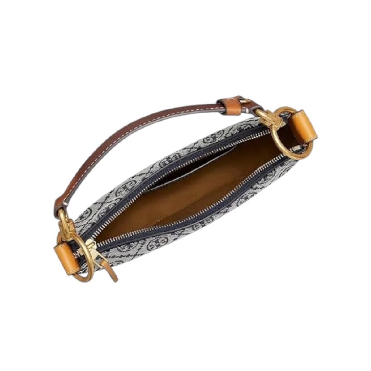 Bolsa Tory Burch Monogram Hobo Jacquard Mini Color Café