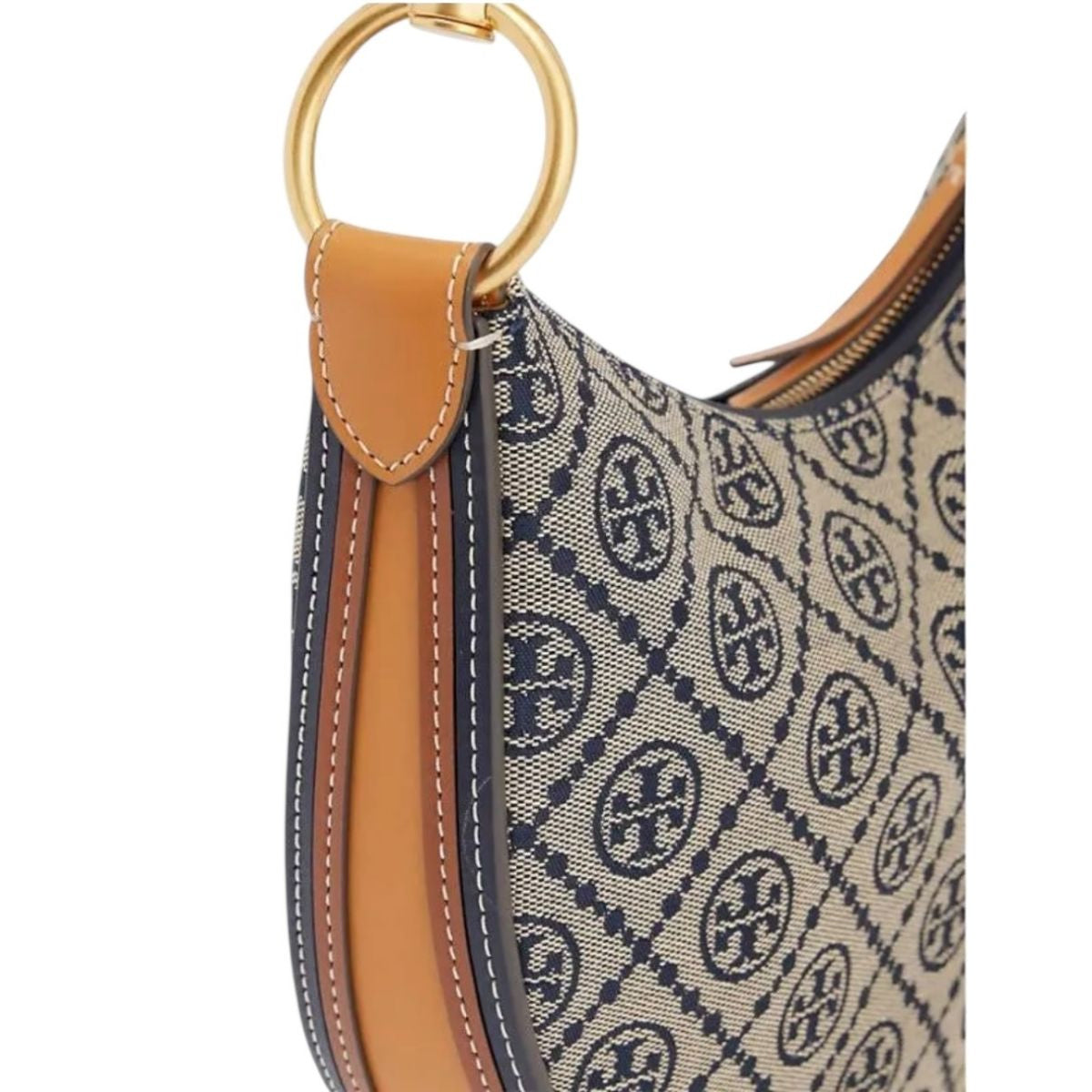 Bolsa Tory Burch Monogram Hobo Jacquard Mini Color Café
