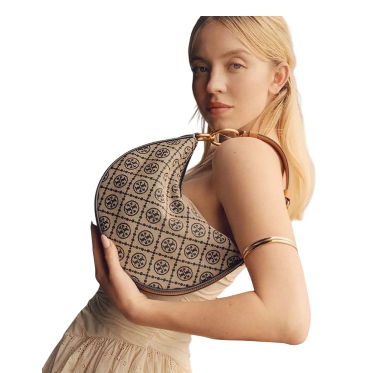 Bolsa Tory Burch Monogram Hobo Jacquard Mini Color Café