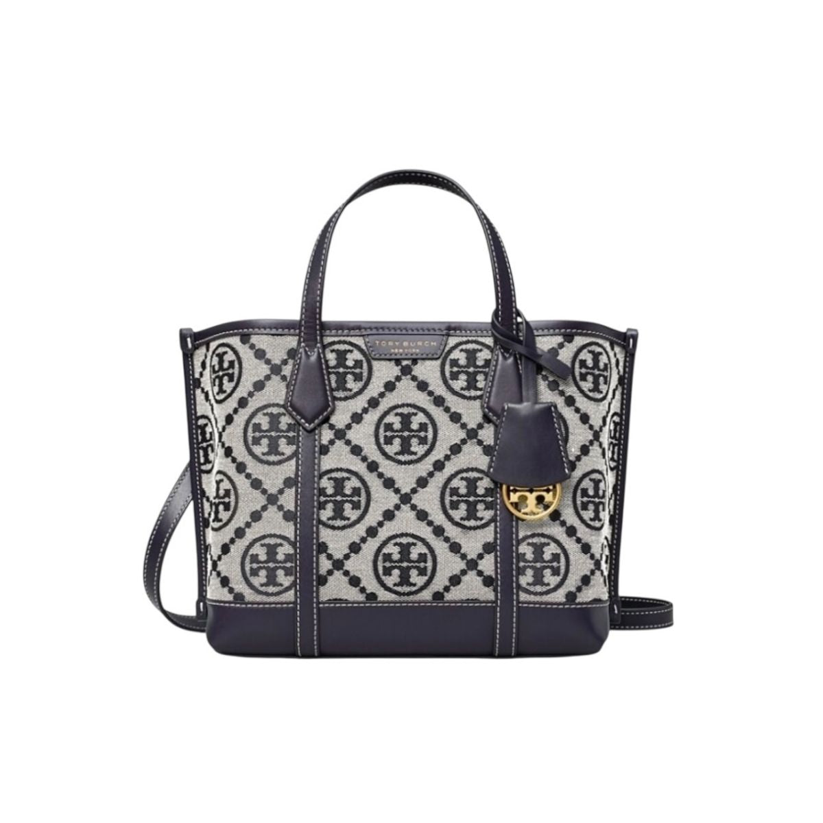 Bolsa Tote Tory Burch Perry Monogram Color Azul Marino