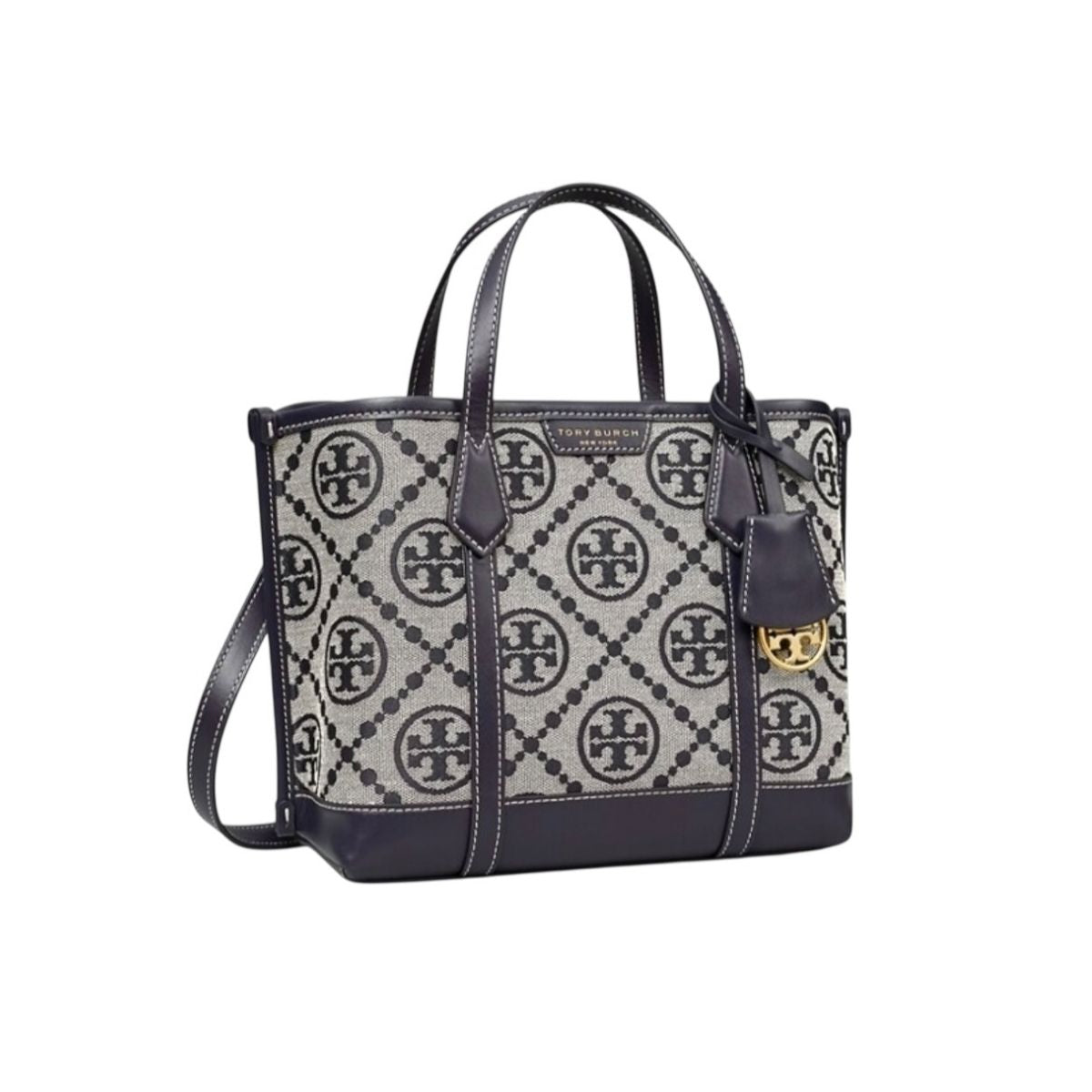 Bolsa Tote Tory Burch Perry Monogram Color Azul Marino