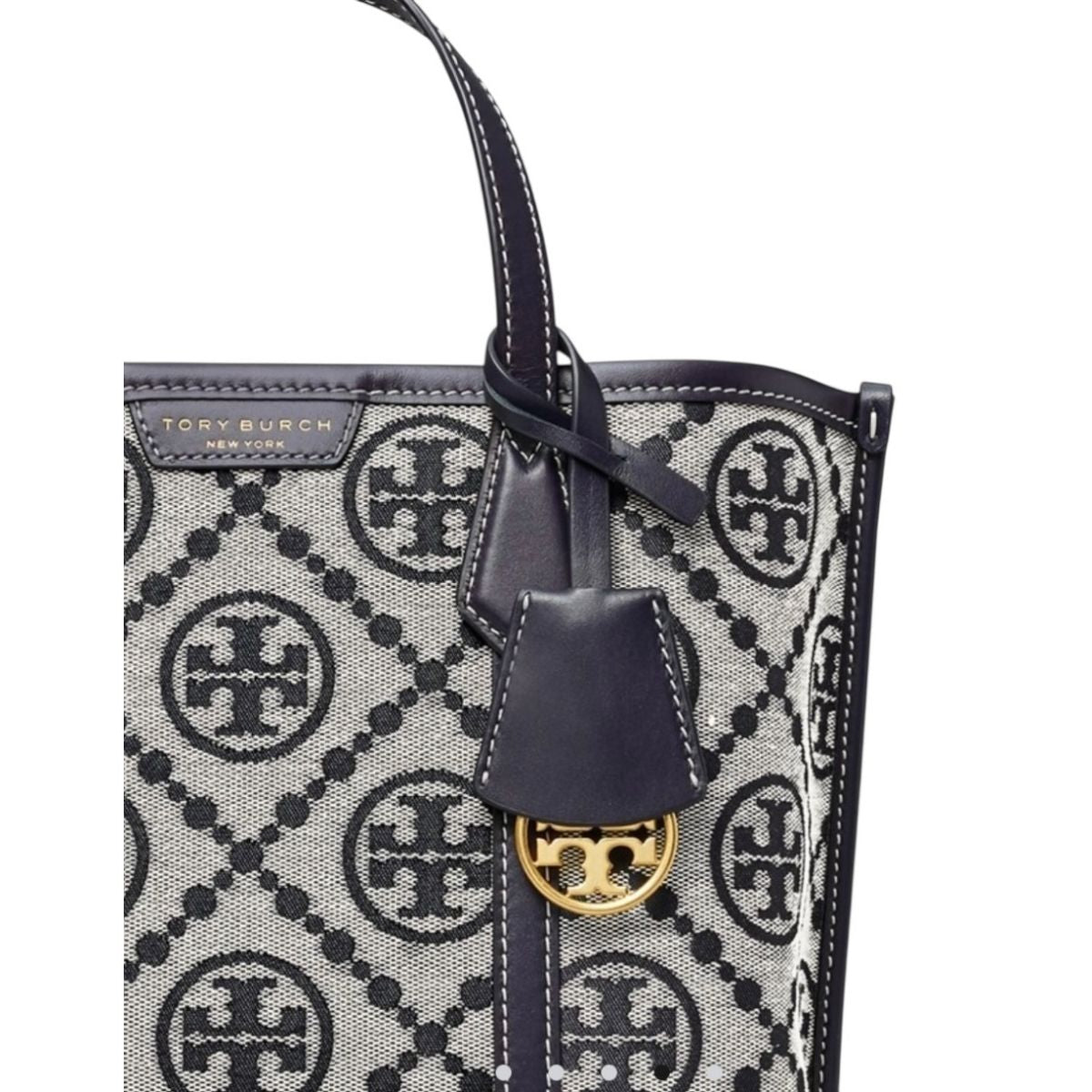 Bolsa Tote Tory Burch Perry Monogram Color Azul Marino
