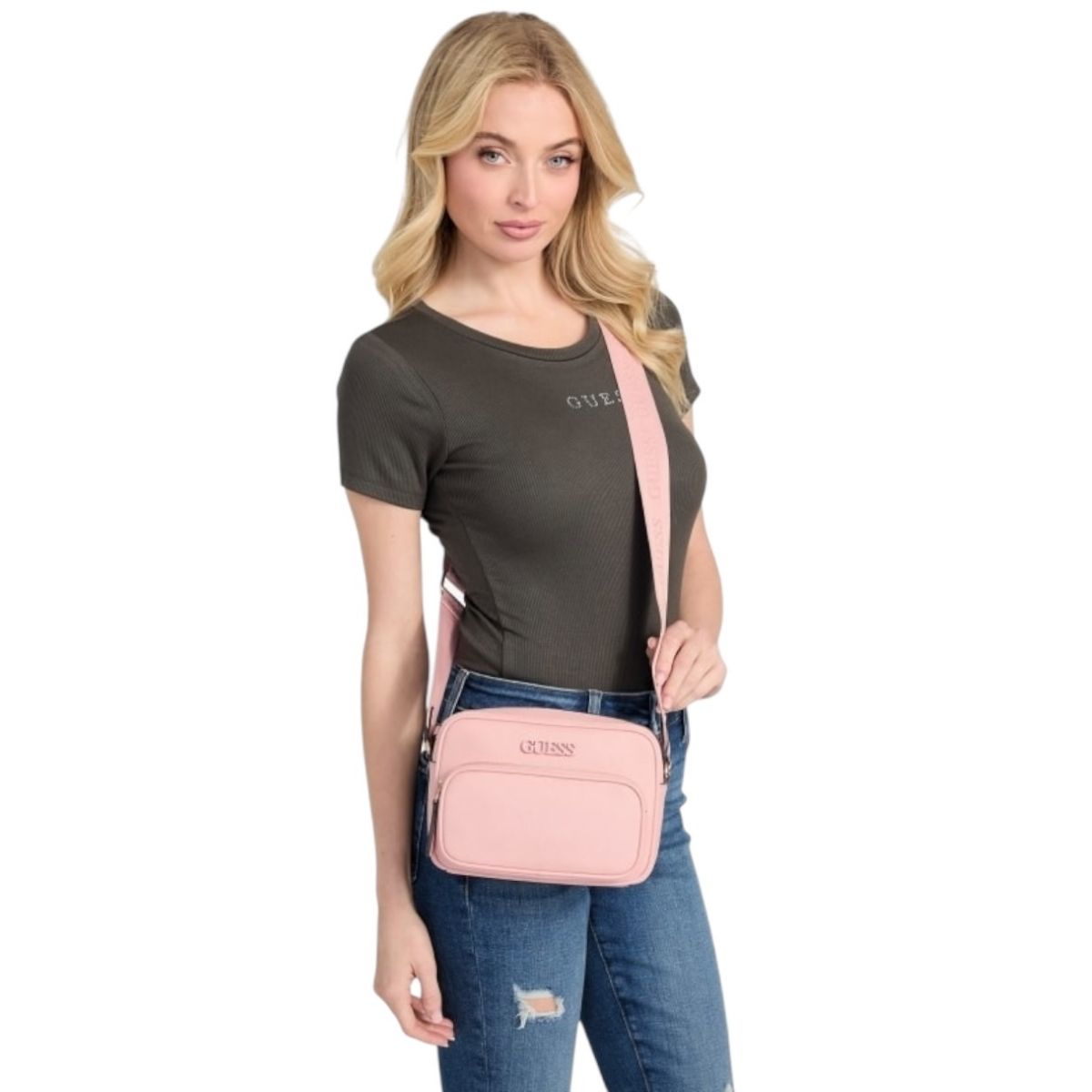Bolsa Crossbody Guess Zinnia Top Zip Color Rosa