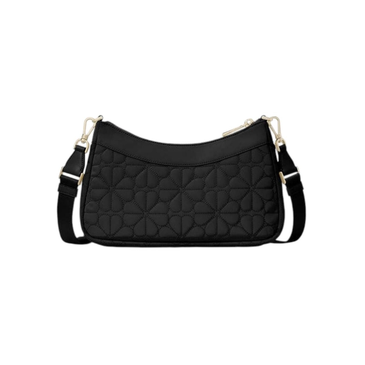 Bolsa Crossbody Kate Spade Flower Quilted color negra con asa dorada