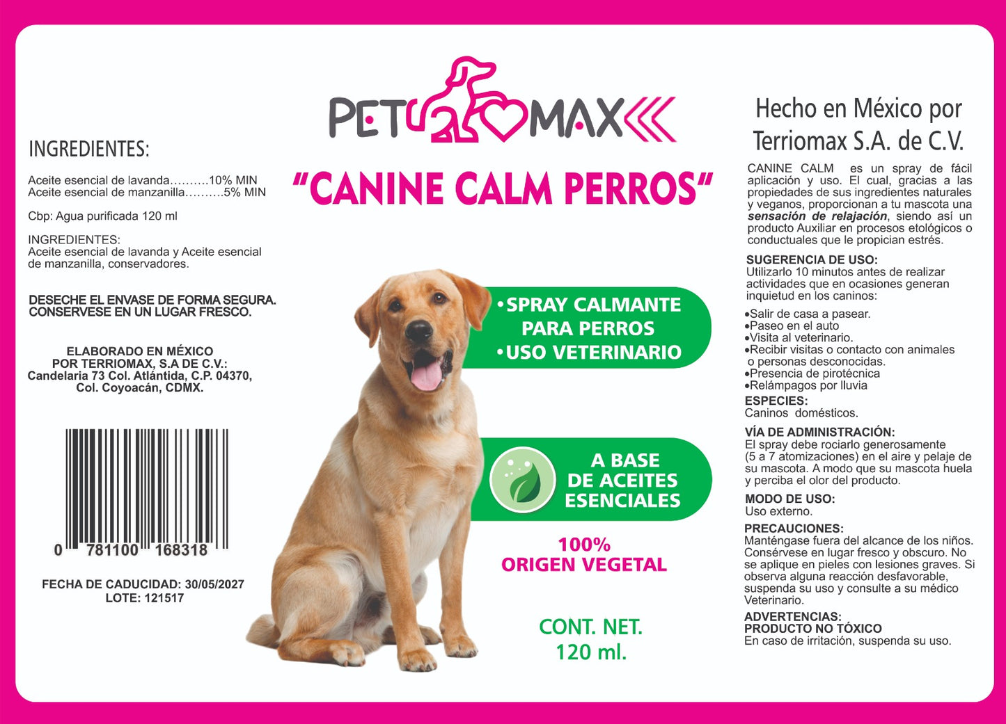 PACK 2 PIEZAS CANINE CALM SPRAY CALMANTE PARA PERRO