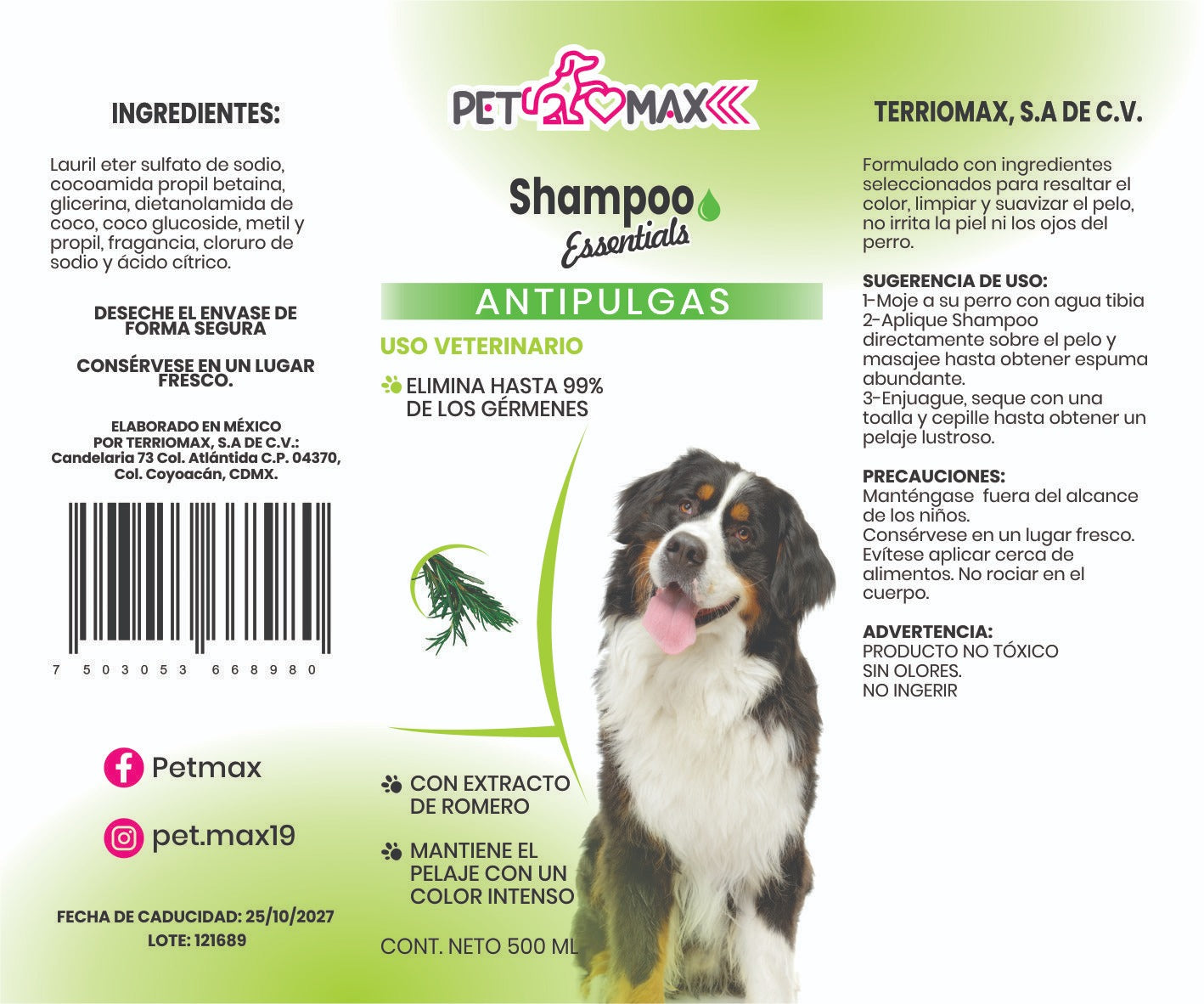 SHAMPO ESSENTIALS ANTIPULGAS CONTENIDO NETO 500 ml