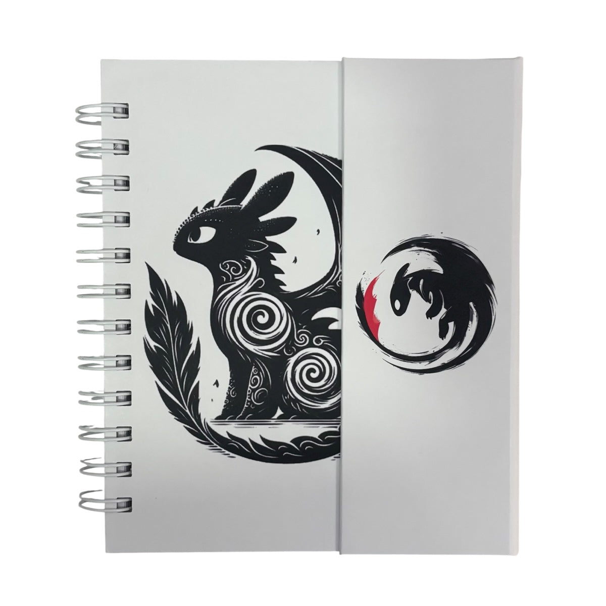 Libreta de tapa dura laminado liso con espiral metálico en la lateral con solapa protectora, Dragón Chimuelo