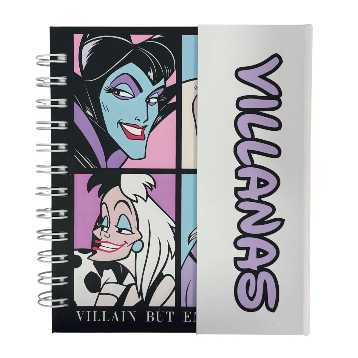 Libreta de tapa dura laminado liso con espiral metálico en la lateral con solapa protectora, Villanas