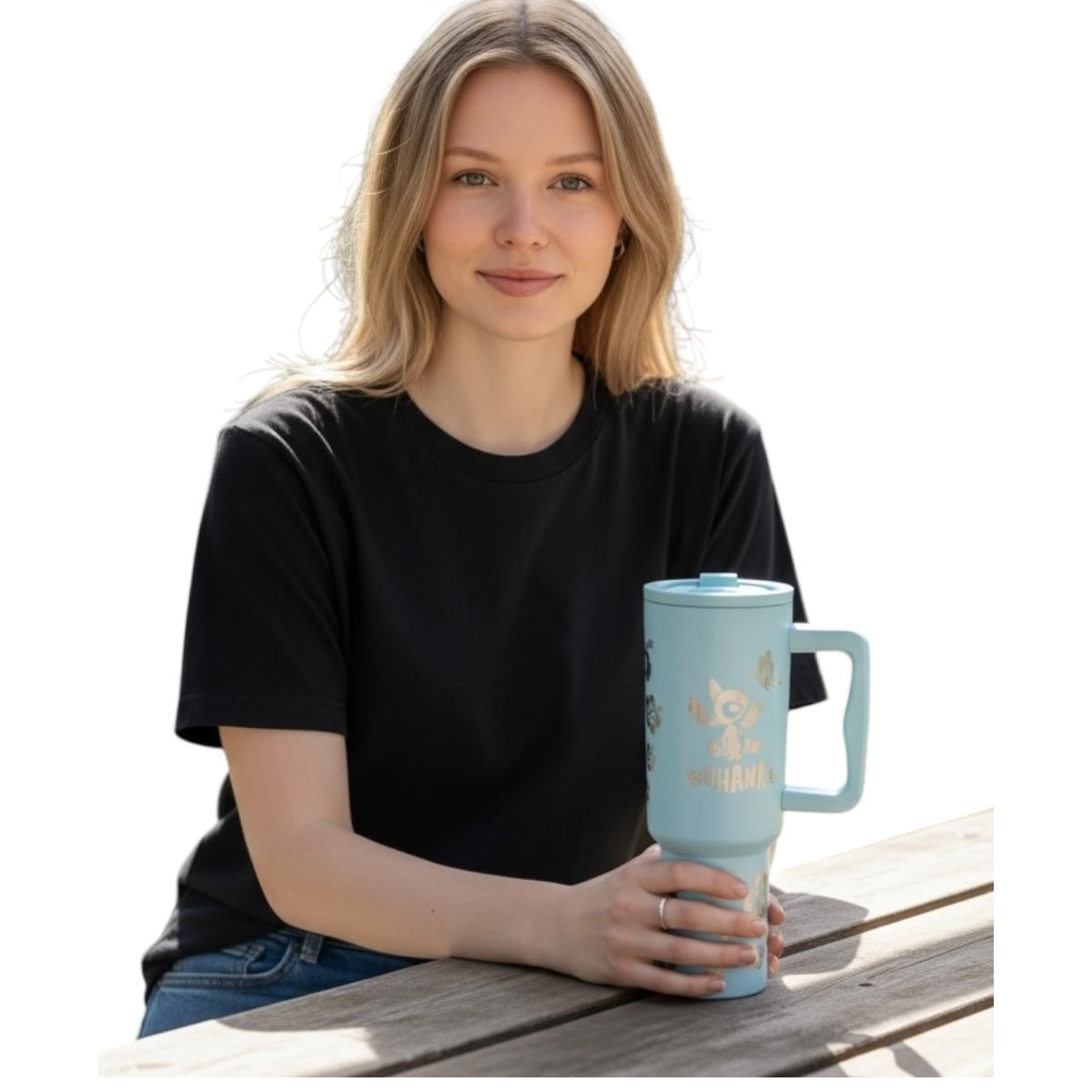 Termo de acero inoxidable color Azul cielo mate, Stitch, de 1.2 litros