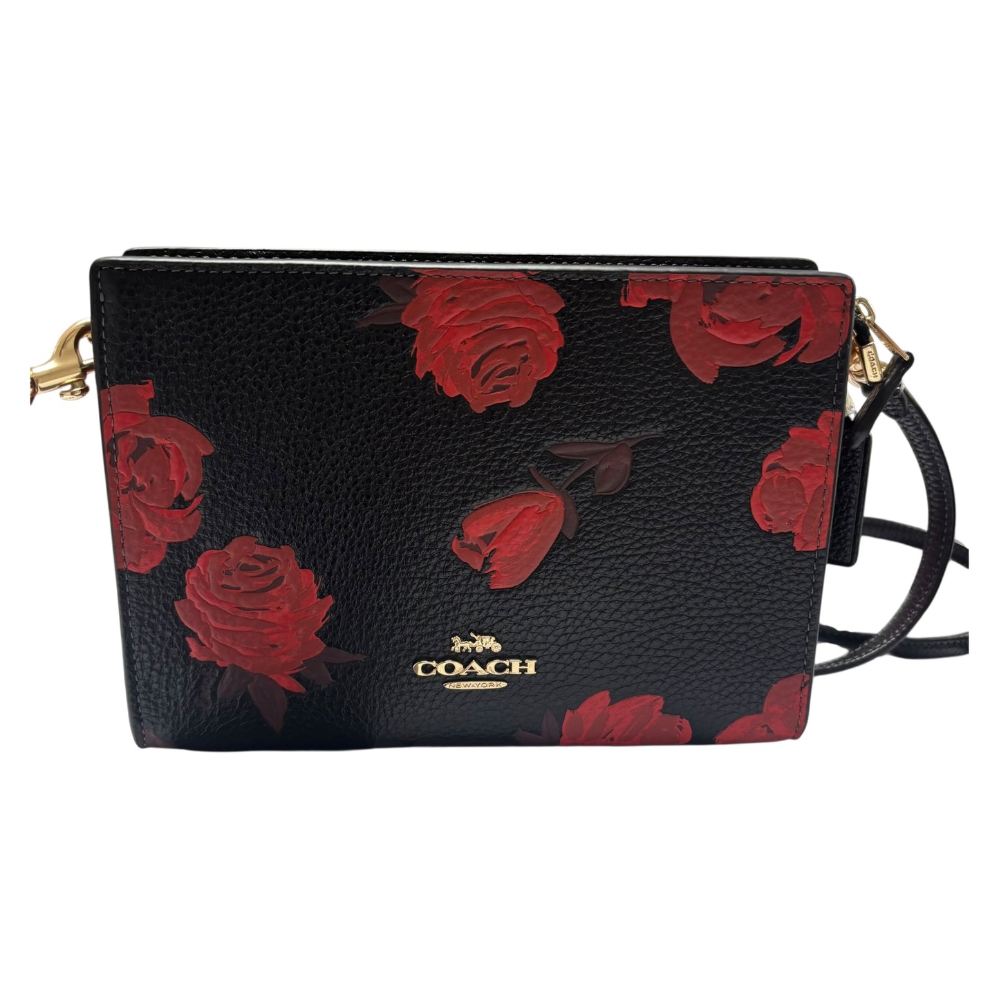 Bolsa Crossbody Coach Color Negro Con Rosas Rojas