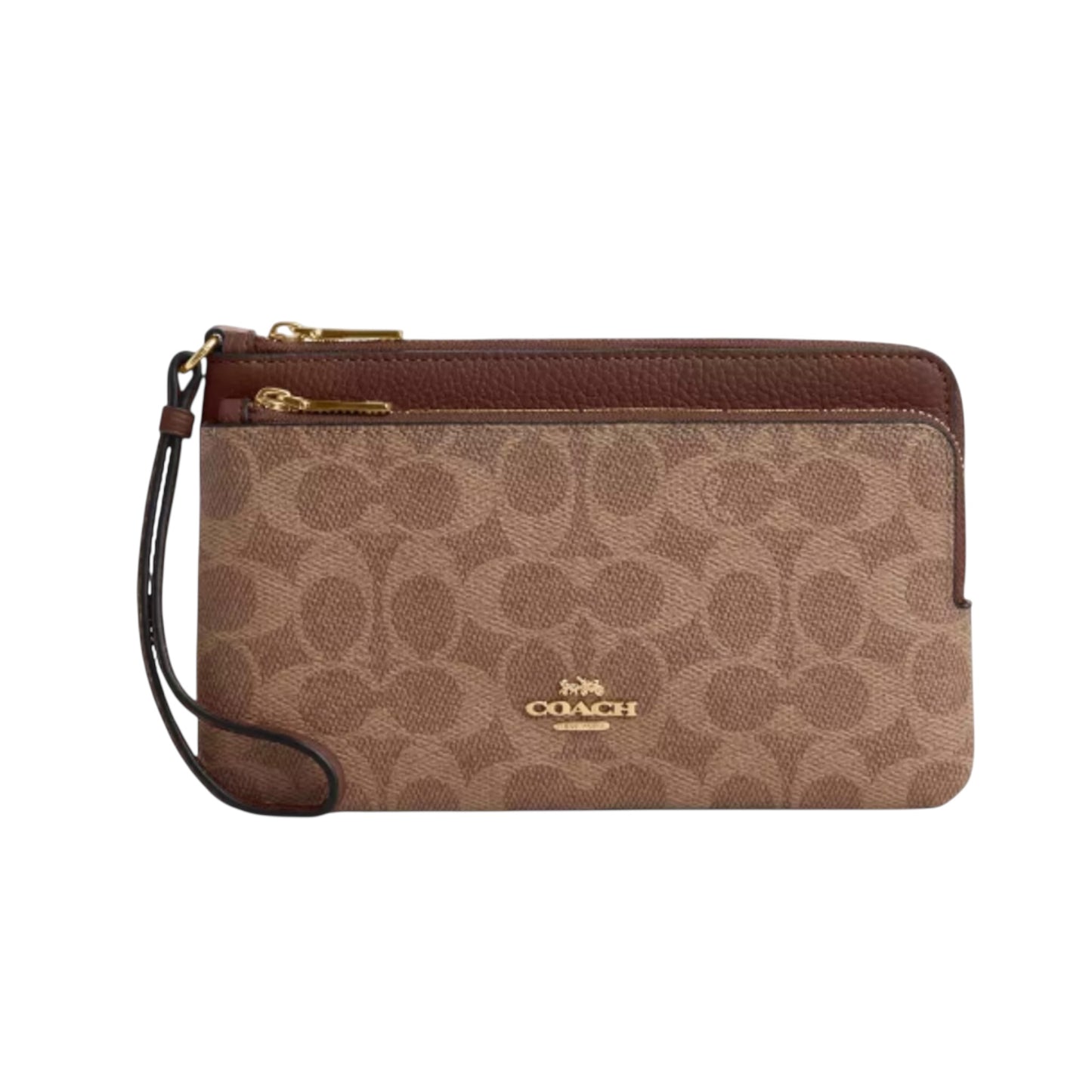 Cartera COACH Doble Zipwristlet Color Café Claro