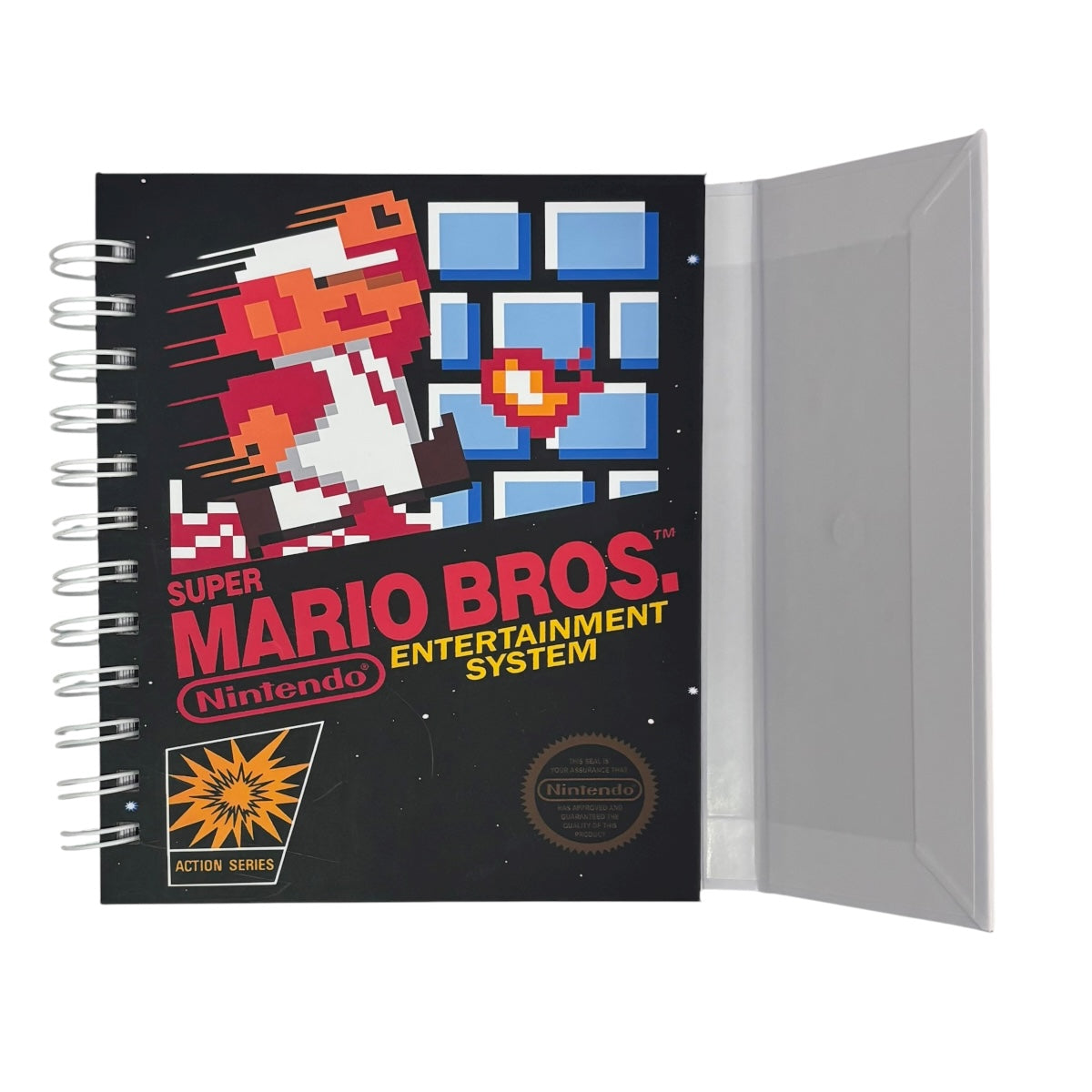 Libreta de tapa dura laminado liso con espiral metálico en la lateral con solapa protectora, Nintendo