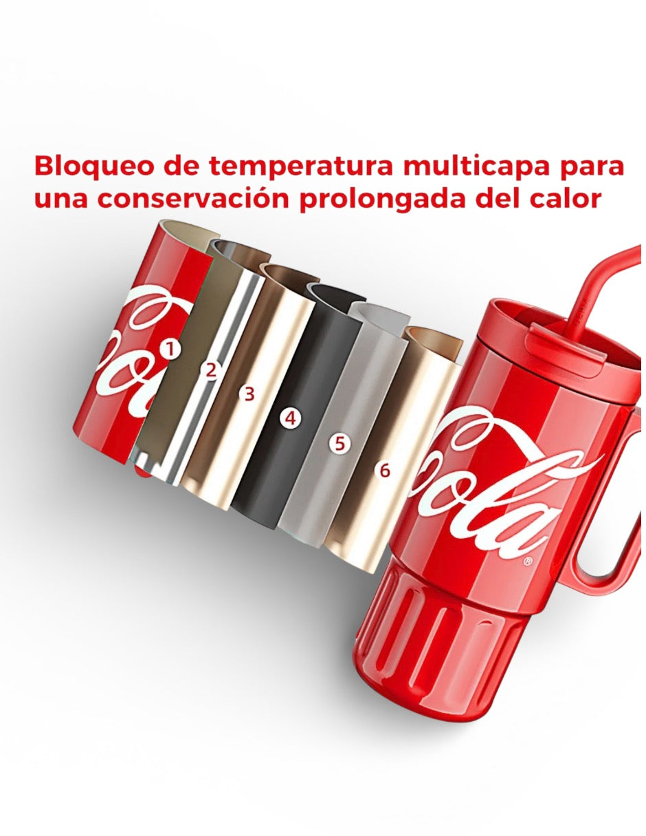 Termo de acero inoxidable color rojo de 1.2 litros, Coca Cola