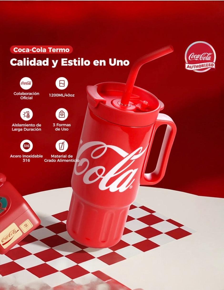 Termo de acero inoxidable color rojo de 1.2 litros, Coca Cola