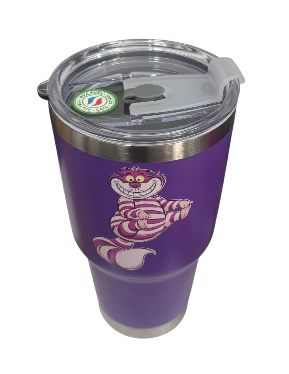 Termo de acero inoxidable color morado, Gato Risón