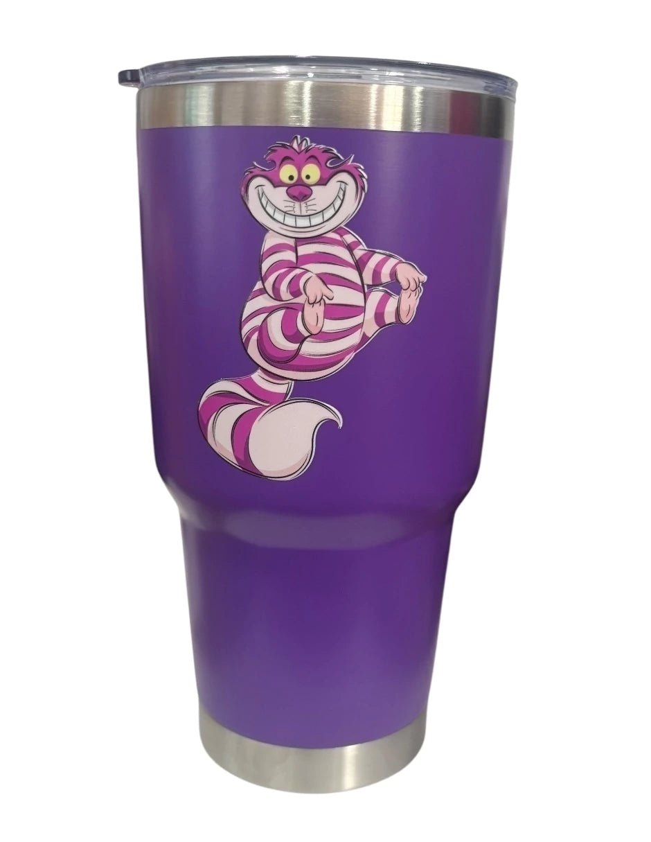 Termo de acero inoxidable color morado, Gato Risón