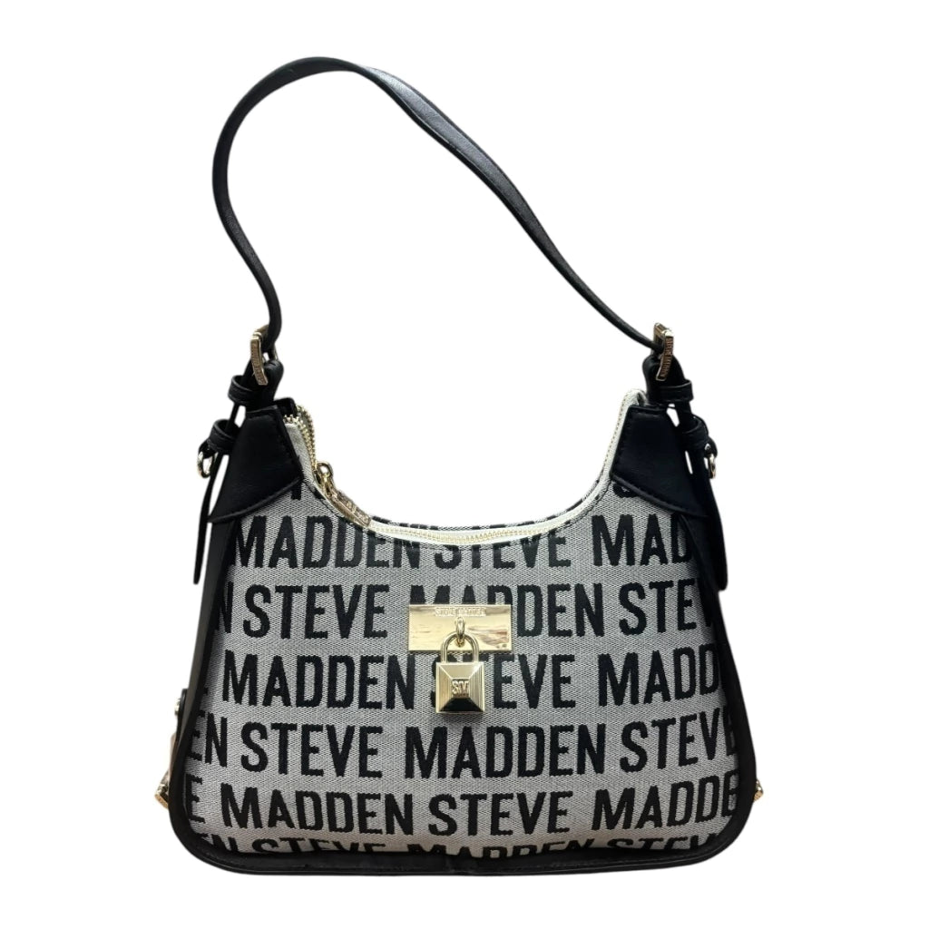 Bolsa Shoulder Steve Madden Jacquard color gris con letras negras