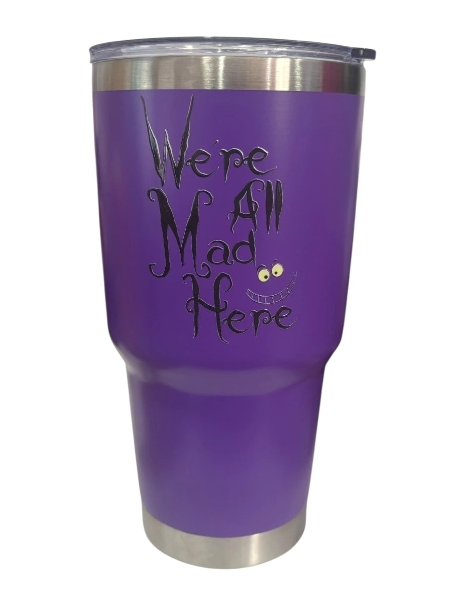 Termo de acero inoxidable color morado, Gato Risón