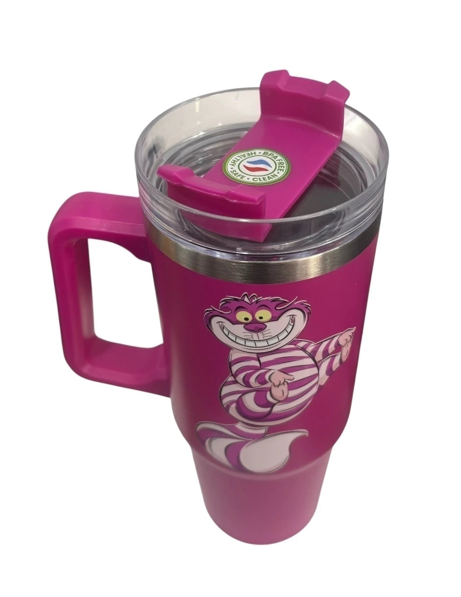 Termo de acero inoxidable color magenta, Gato Risón 30 Oz