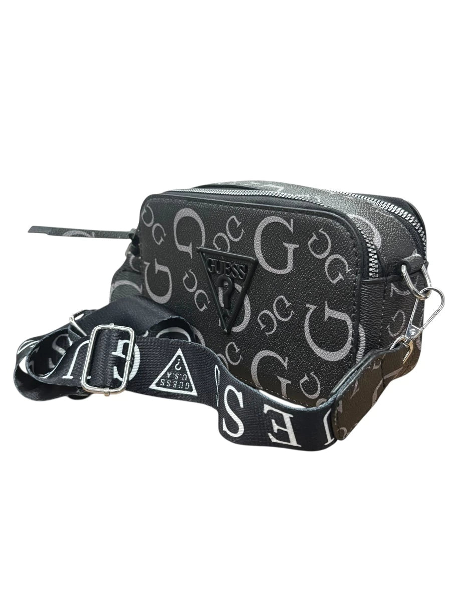 Bolsa chica Crossbody GUESS negro con letras grises